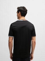 BOSS Black Mercerised 100% Cotton Signature-Stripe Details T-Shirt - Image 2 of 5