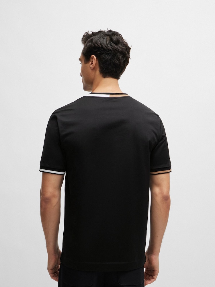 BOSS Black Mercerised 100% Cotton Signature-Stripe Details T-Shirt - Image 2 of 5