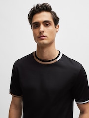BOSS Black Mercerised 100% Cotton Signature-Stripe Details T-Shirt - Image 4 of 5