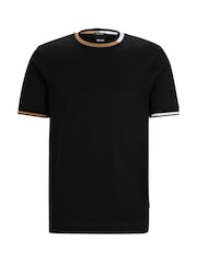 BOSS Black Mercerised 100% Cotton Signature-Stripe Details T-Shirt - Image 5 of 5
