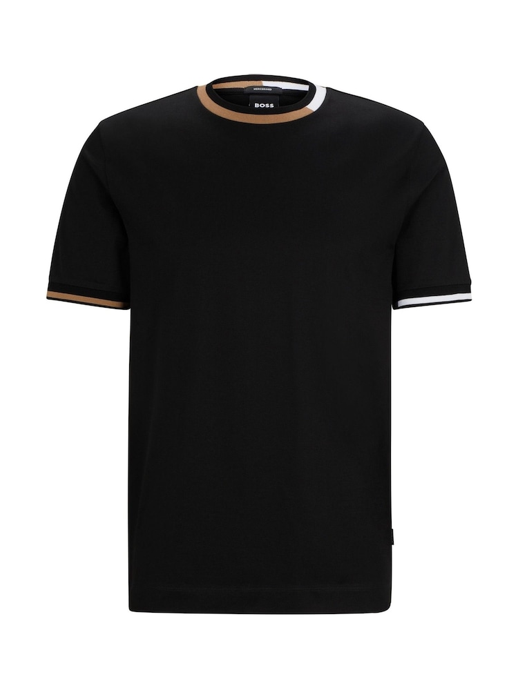 BOSS Black Mercerised 100% Cotton Signature-Stripe Details T-Shirt - Image 5 of 5