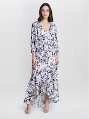 Gina Bacconi Rina Printed Midi Length Sleeveless White Dress And Jacket Set - Image 1 of 5