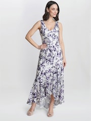 Gina Bacconi Rina Printed Midi Length Sleeveless White Dress And Jacket Set - Image 4 of 5