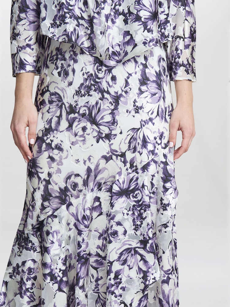 Gina Bacconi Rina Printed Midi Length Sleeveless White Dress And Jacket Set - Image 5 of 5