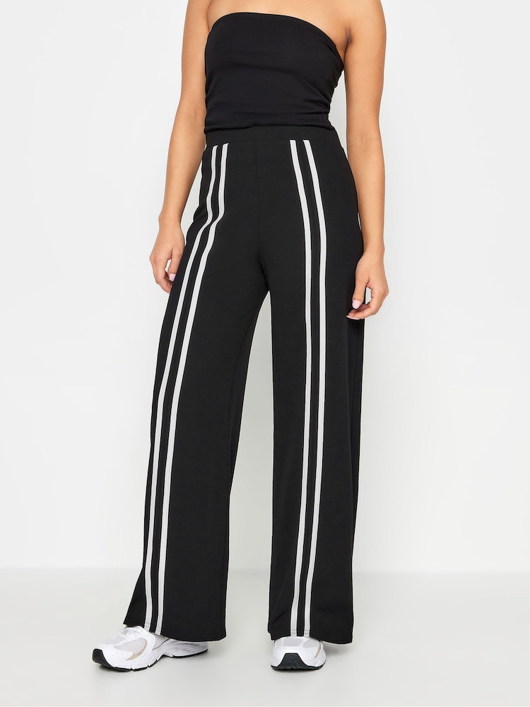 PixieGirl Petite Black Front Stripe Wide Leg Trousers - Image 2 of 5