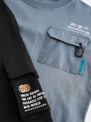 Siva/črna - Utility 100% Cotton kratek rokav; s kratkimi rokavi majica and lahke hlače za prosti čas Set (3-16yrs) - Slika 3 iz 4