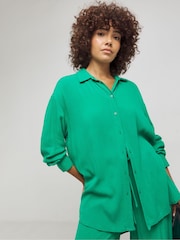 Simply Be Green Oversized Crinkle Shirt - Image 1 of 4