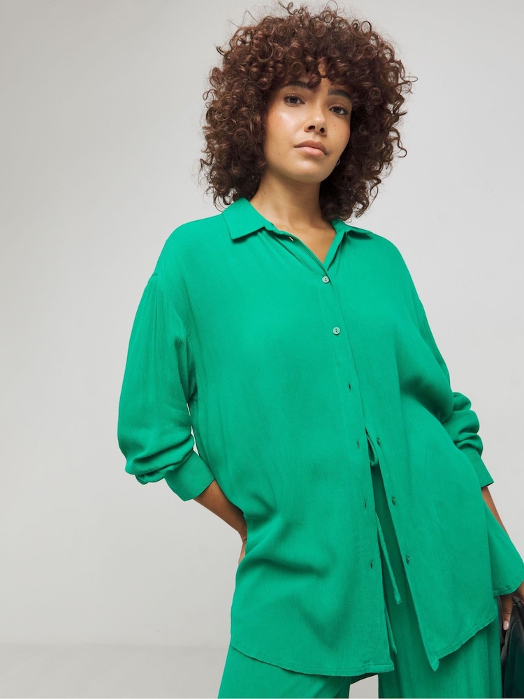 Simply Be Green Oversized Crinkle Shirt - Image 1 of 4