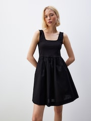 Black Square Neck Jersey 100% Cotton Summer Mini Dress - Image 2 of 7