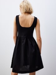 Black Square Neck Jersey 100% Cotton Summer Mini Dress - Image 3 of 7