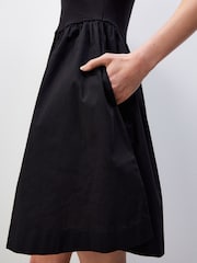 Black Square Neck Jersey 100% Cotton Summer Mini Dress - Image 5 of 7