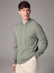 Sage Green Regular Fit Cotton Rich Knit Hoodie - Image 1 of 8