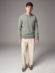 Sage Green Regular Fit Cotton Rich Knit Hoodie - Image 2 of 8
