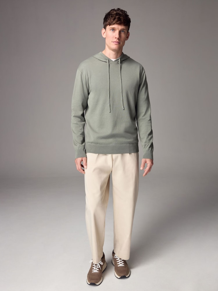 Sage Green Regular Fit Cotton Rich Knit Hoodie - Image 2 of 8