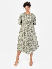 Cross Over Elasticated Detail Waist Textured Midi Dress - Image 1 of 4