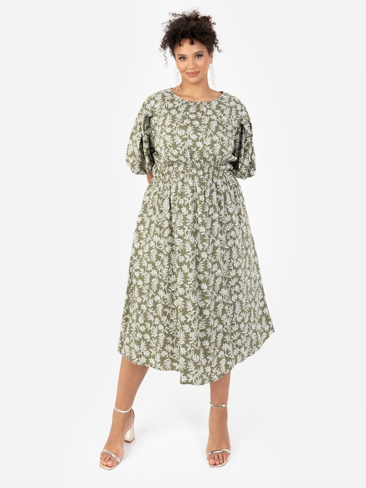 Cross Over Elasticated Detail Waist Textured Midi Dress - Image 1 of 4