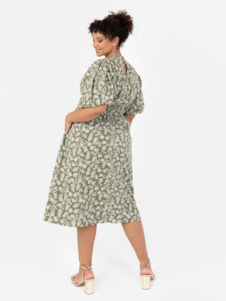 Cross Over Elasticated Detail Waist Textured Midi Dress - Image 2 of 4