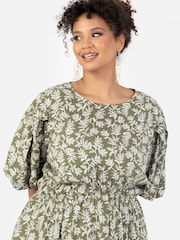 Cross Over Elasticated Detail Waist Textured Midi Dress - Image 3 of 4