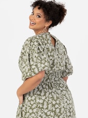 Cross Over Elasticated Detail Waist Textured Midi Dress - Image 4 of 4