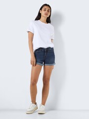 NOISY MAY Dark Blue Mid Rise Stretch Denim Shorts - Image 3 of 8