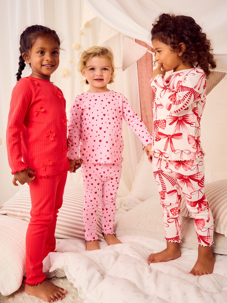 Red Bow/ Heart Long Sleeve Snuggle Pyjamas 3 Pack (9mths-16yrs) - Image 3 of 17