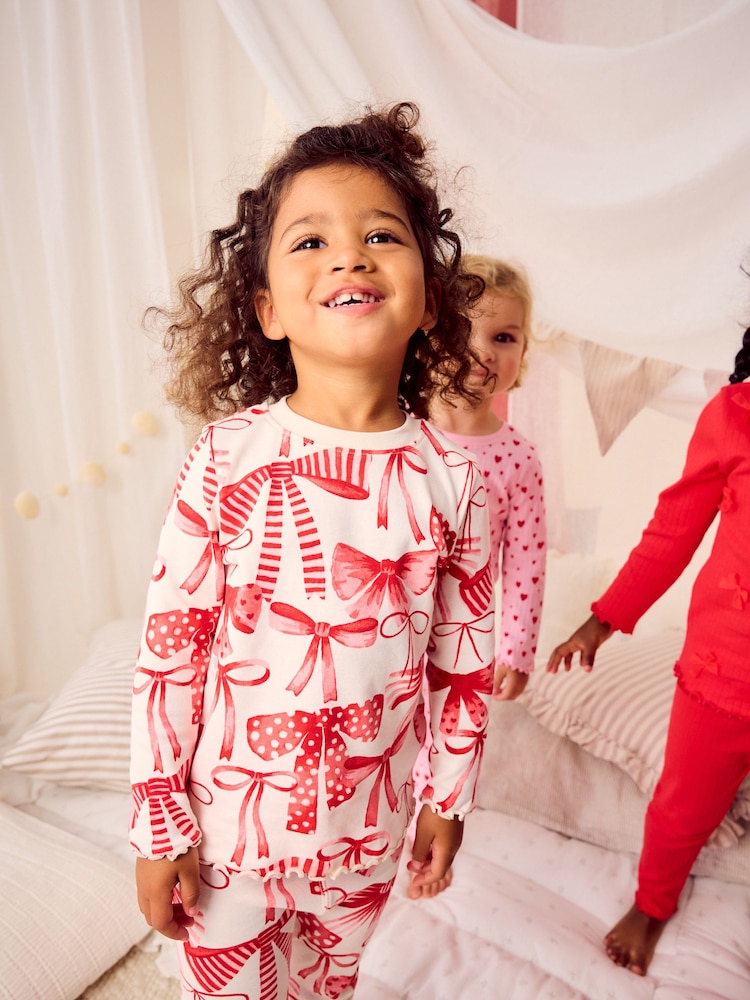 Red Bow/ Heart Long Sleeve Snuggle Pyjamas 3 Pack (9mths-16yrs) - Image 5 of 17