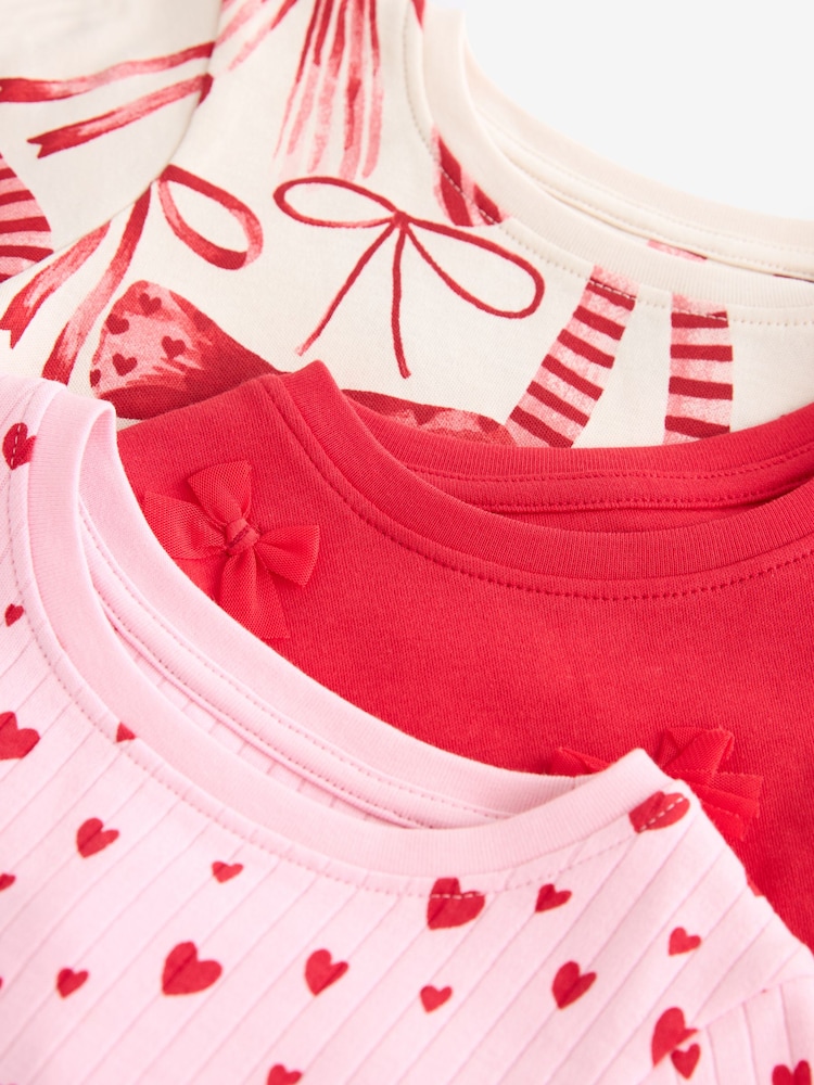 Red Bow/ Heart Long Sleeve Snuggle Pyjamas 3 Pack (9mths-16yrs) - Image 6 of 17