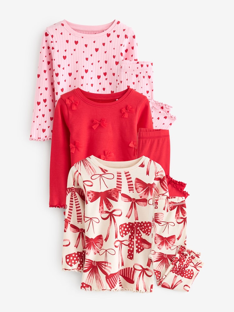 Red Bow/ Heart Long Sleeve Snuggle Pyjamas 3 Pack (9mths-16yrs) - Image 8 of 17
