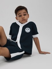Reiss Navy/White Marl 13-14 yrs Textured Cotton Drawstring Shorts - Image 2 of 4