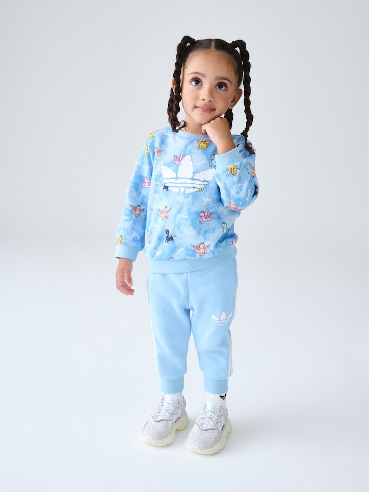 adidas Originals Blue 100% Cotton Disney Graphic Crew Set - Image 1 of 10