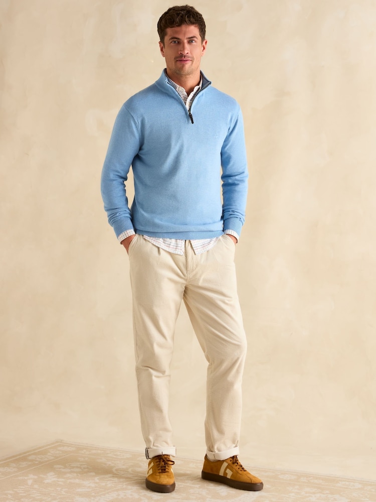 Joules Hillside Blue Quarter Zip Knitted Jumper - Image 3 of 6