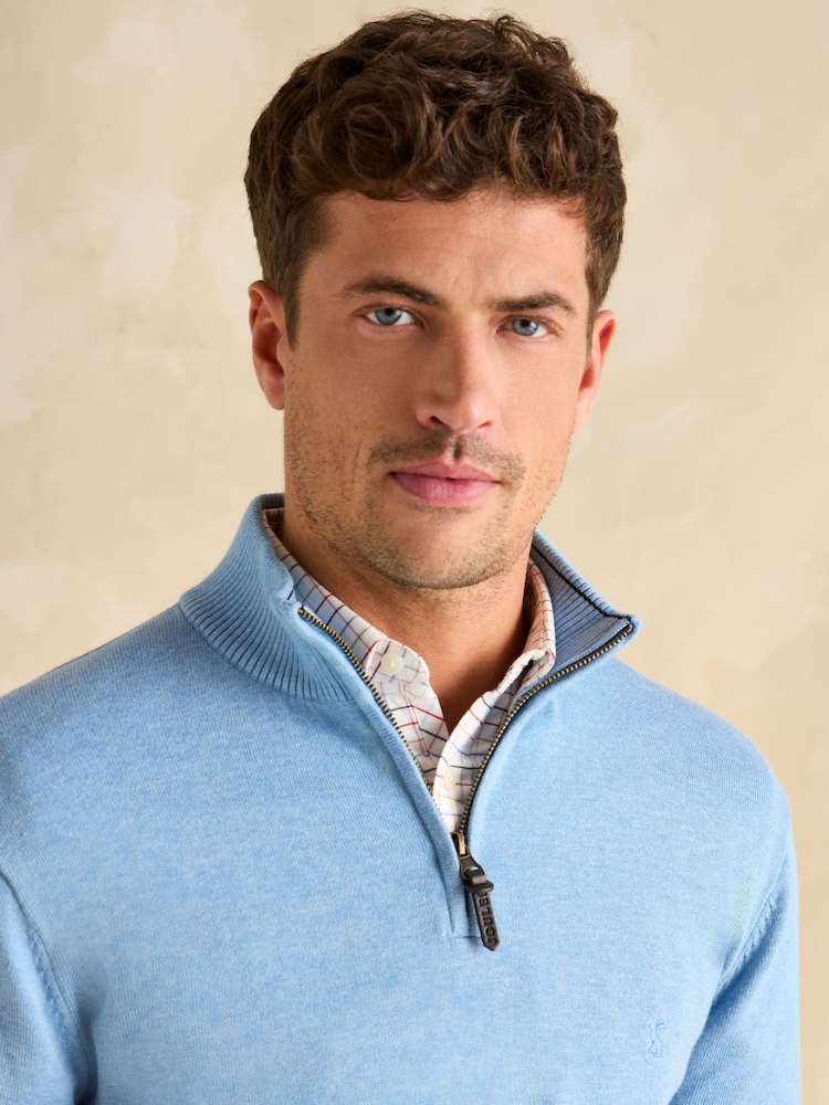 Joules Hillside Blue Quarter Zip Knitted Jumper - Image 5 of 6