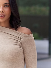 Oatmeal Long Sleeve Asymmetric Gathered Top - Image 4 of 8