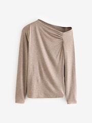 Oatmeal Long Sleeve Asymmetric Gathered Top - Image 6 of 8