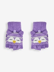 JoJo Maman Bébé Lilac Owl Striped Gloves - Image 1 of 3