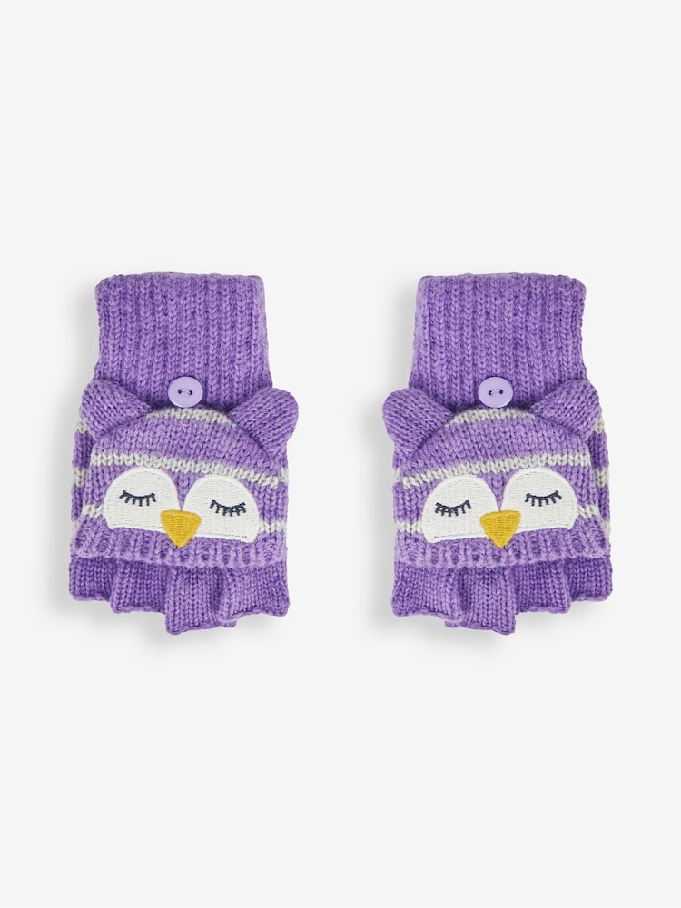 JoJo Maman Bébé Lilac Owl Striped Gloves - Image 1 of 3