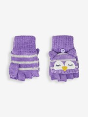 JoJo Maman Bébé Lilac Owl Striped Gloves - Image 2 of 3