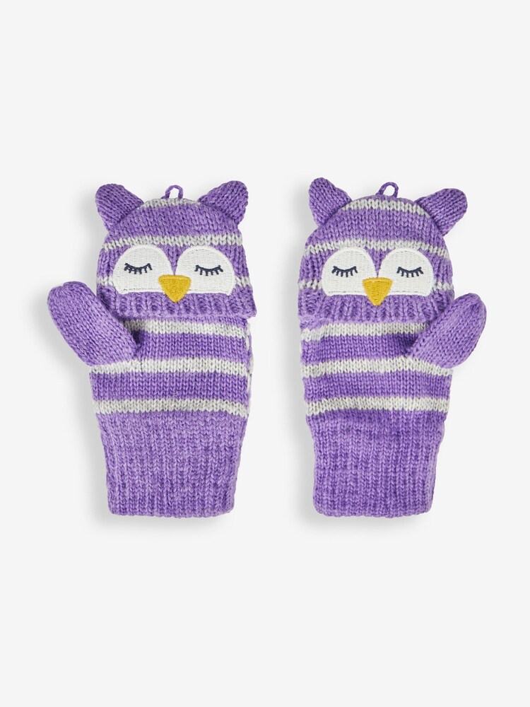 JoJo Maman Bébé Lilac Owl Striped Gloves - Image 3 of 3