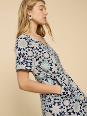 White Stuff Blue 100% Linen Midi Dress - Image 4 of 7