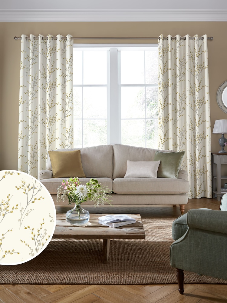 Laura Ashley Ochre Yellow Pussy Willow Made to Measure 100% Cotton Curtains - Image 1 of 6