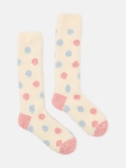 Joules Women's Fluffy Cream Socks (size 4-8) - Image 1 of 3