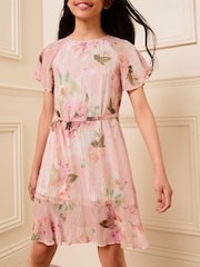 Lipsy Pink Floral Sparkle Shift Occasion Dress (From 2-16yrs) - Image 1 of 4