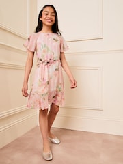 Lipsy Pink Floral Sparkle Shift Occasion Dress (From 2-16yrs) - Image 3 of 4
