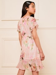 Lipsy Pink Floral Sparkle Shift Occasion Dress (From 2-16yrs) - Image 4 of 4