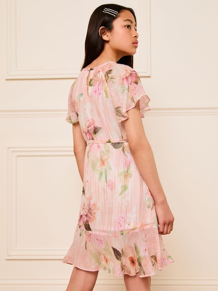 Lipsy Pink Floral Sparkle Shift Occasion Dress (From 2-16yrs) - Image 4 of 4