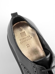 črna - Forever Comfort® Leather Cleat gležnjar z luknjičastim vzorcem in vezalkami na vezalke; z vezalkami čevlji - Slika 7 iz 8