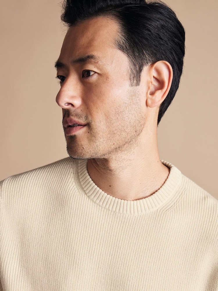 Charles Tyrwhitt Cream Combed 100% Cotton Rib Crew Neck Jumper - Image 2 of 5 Charles Tyrwhitt Cream Combed 100% Cotton Rib Crew Neck Jumper - Image 2 of 5