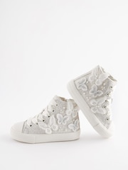 White Glitter Flower Girl High Top Trainers - Image 1 of 6