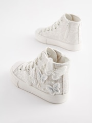 White Glitter Flower Girl High Top Trainers - Image 5 of 6
