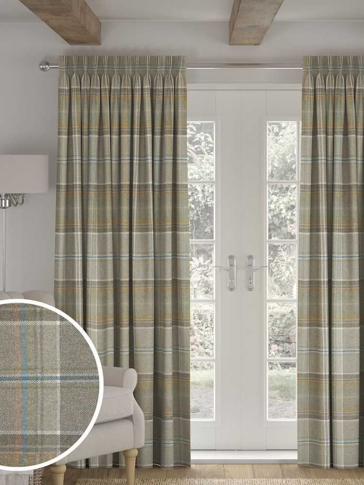 Dark Natural Check Made to Measure Curtains - Image 1 of 9